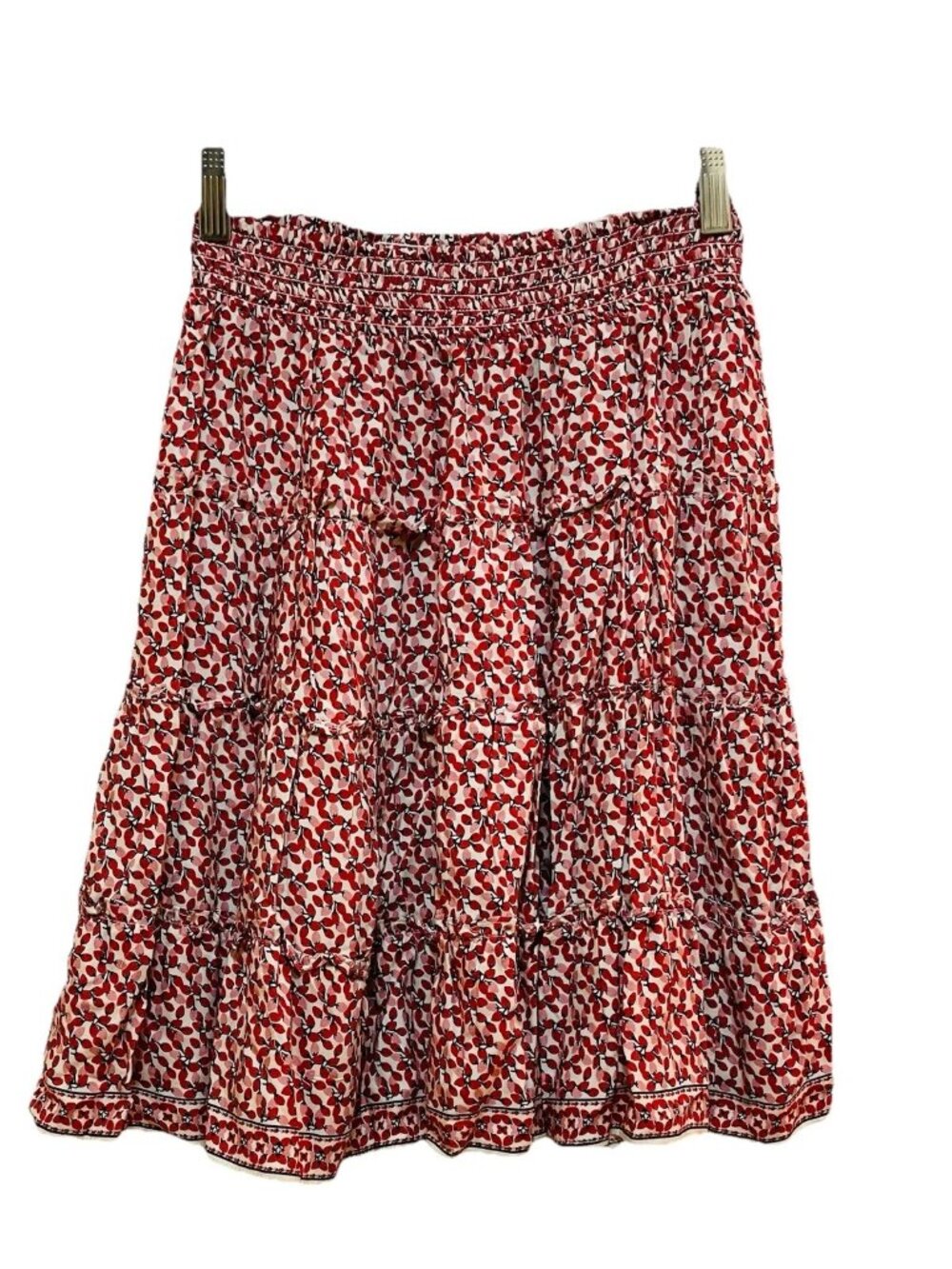 MAX STUDIO Red/Pink Floral Tiered Smocked Boho Mini Skirt Sz XS